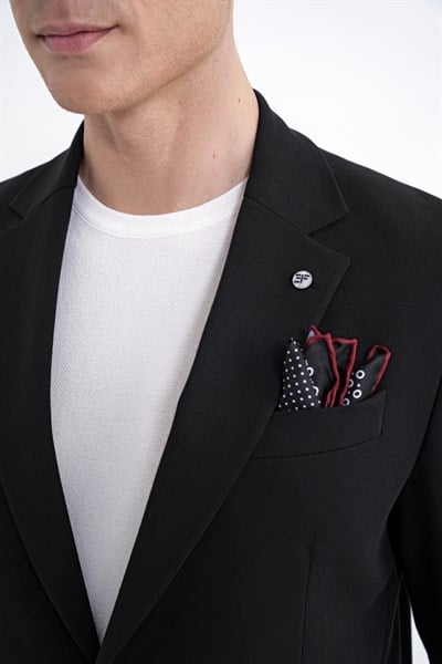 Comfort Fit Çift Yırtmaç Torba Cep Metal Düğmeli Siyah Blazer Ceket C 734