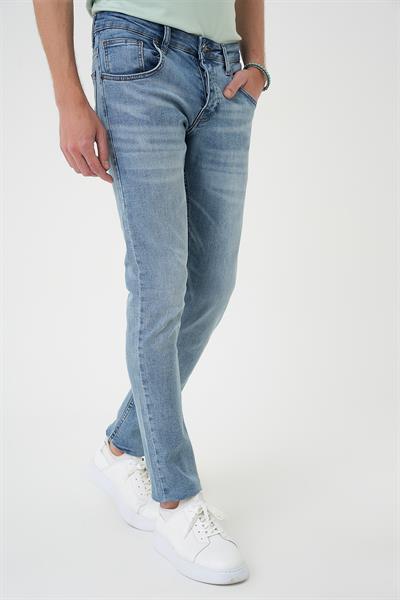 Denim 129 Slim Fit Beş Cepli Likralı Yıkamalı Açık Mavi Jean Pantolon