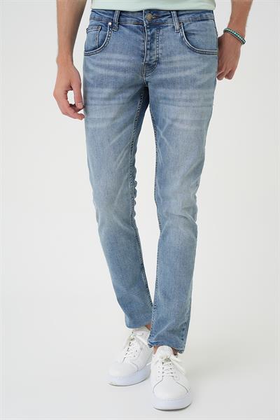 Denim 129 Slim Fit Beş Cepli Likralı Yıkamalı Açık Mavi Jean Pantolon
