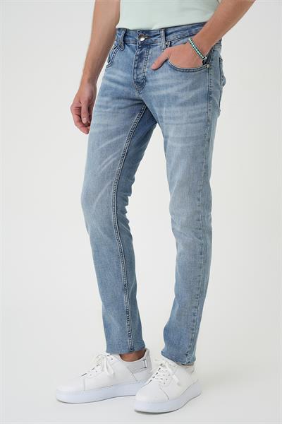 Denim 129 Slim Fit Beş Cepli Likralı Yıkamalı Açık Mavi Jean Pantolon