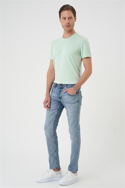 Denim 129 Slim Fit Beş Cepli Likralı Yıkamalı Açık Mavi Jean Pantolon