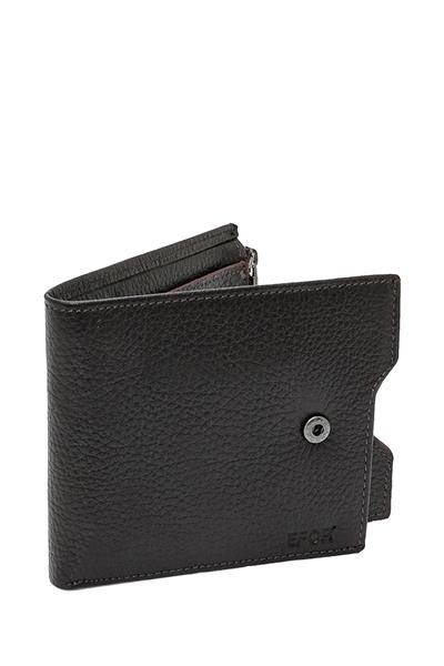 Fermuar Bölmeli Önden Çıtçıtlı Kartlık Bölümlü %100 Deri Kahverengi Cüzdan 036