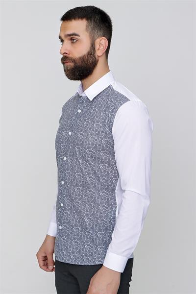 Slim Fit Önü Desenli Spor Füme Gömlek G 1481