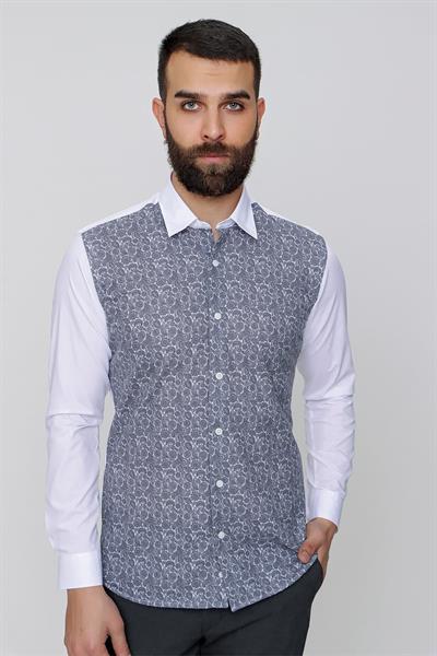 Slim Fit Önü Desenli Spor Füme Gömlek G 1481