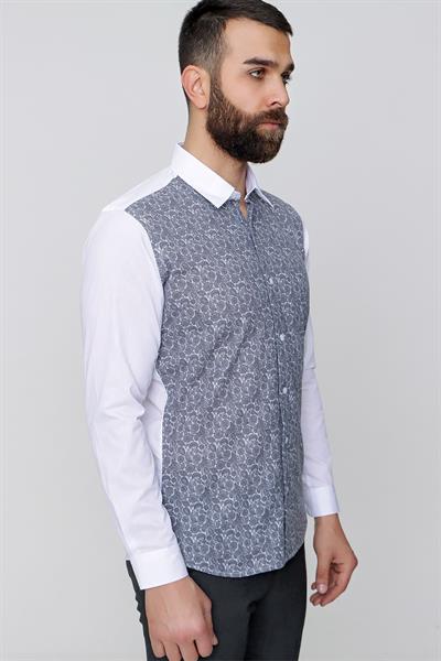 Slim Fit Önü Desenli Spor Füme Gömlek G 1481