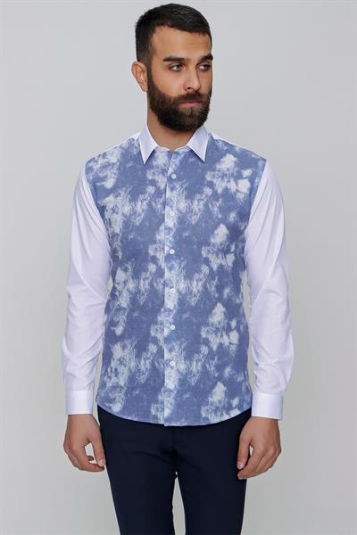 Slim Fit Önü Batik Desenli Spor Saks Gömlek G 1482