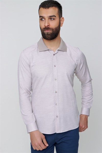 G 1491 Slim Fit Bej Spor Gömlek