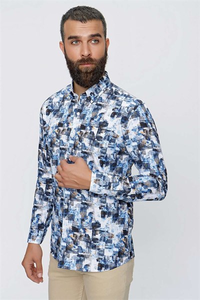 G 1508 Slim Fit Lacivert Spor Gömlek