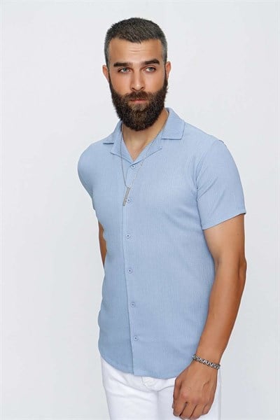 G 1516 Slim Fit Mavi Spor Gömlek