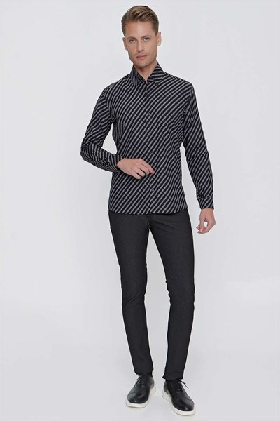 G 1517 Slim Fit Siyah Spor Gömlek