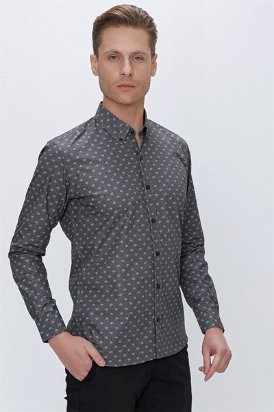 G 1518 Slim Fit Gri Spor Gömlek