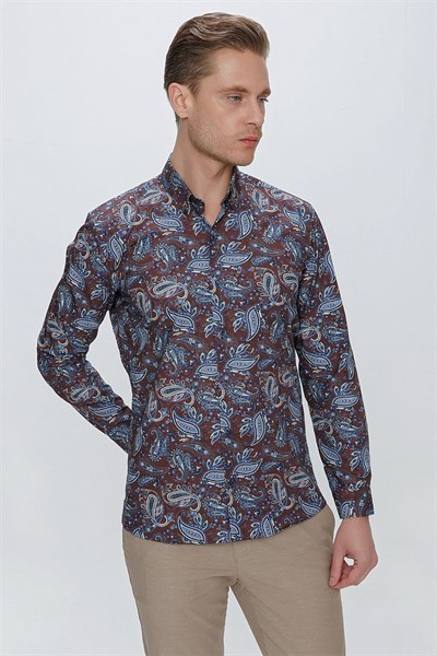 G 1531 Slim Fit Kahve Spor Gömlek