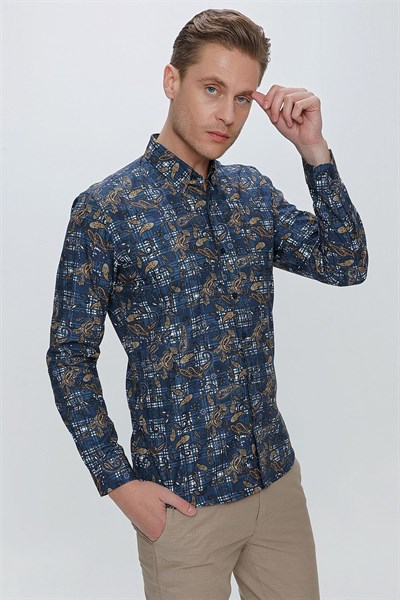 G 1531 Slim Fit Koyu Mavi Spor Gömlek
