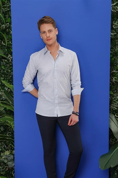 G 1532 Slim Fit Mavi Klasik Gömlek