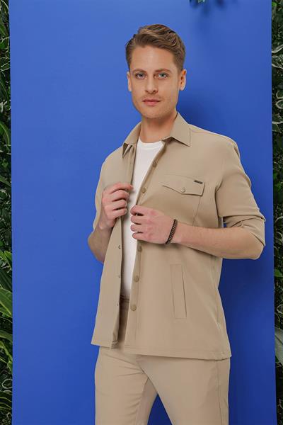 G 1534 Slim Fit Bej Klasik Gömlek