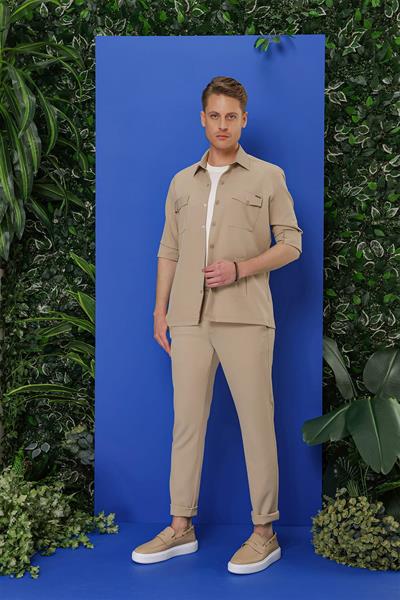 G 1534 Slim Fit Bej Klasik Gömlek