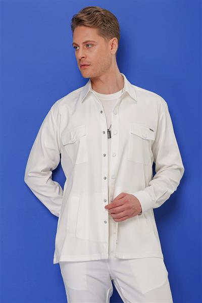 G 1534 Slim Fit Ekru Klasik Gömlek