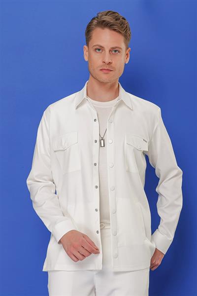 G 1534 Slim Fit Ekru Klasik Gömlek