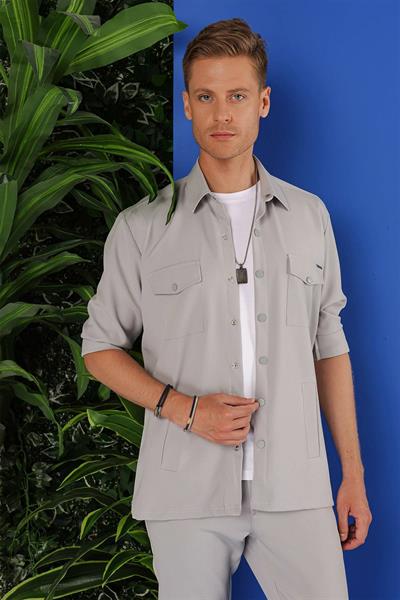 G 1534 Slim Fit Gri Klasik Gömlek