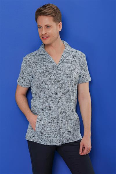 Slim Fit Yandan Cepli Apaş Yaka Kısa Kollulu Mavi Gömlek G 1535