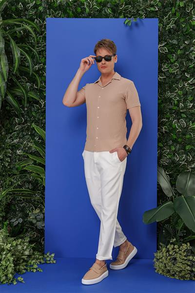G 1536 Slim Fit Bej Klasik Gömlek