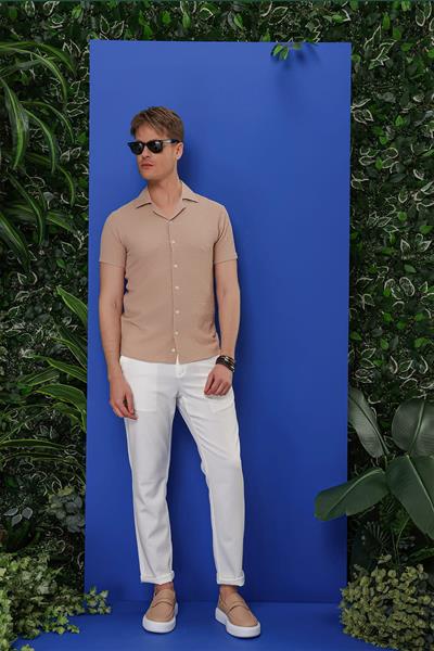 G 1536 Slim Fit Bej Klasik Gömlek