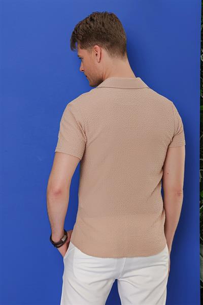 G 1536 Slim Fit Bej Klasik Gömlek