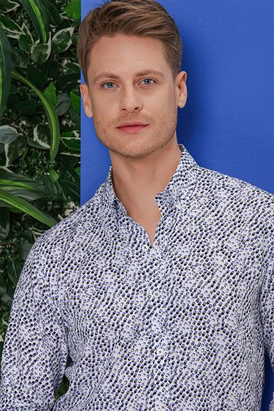 Slim Fit %100 Pamuk Damla Desenli Yaka Düğmeli Beyaz Gömlek G 1539