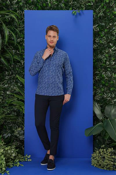 G 1540 Slim Fit Lacivert Klasik Gömlek