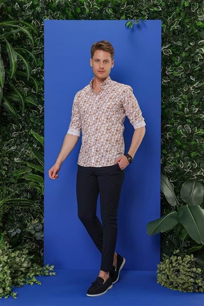 G 1542 Slim Fit Taba Klasik Gömlek