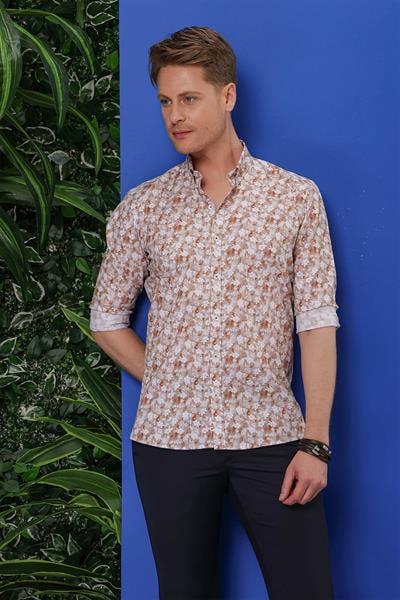G 1542 Slim Fit Taba Klasik Gömlek