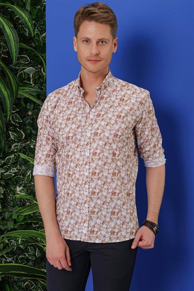 G 1542 Slim Fit Taba Klasik Gömlek