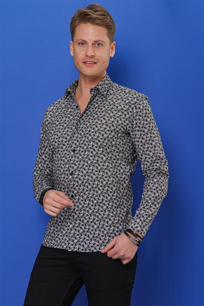 G 1547 Slim Fit Siyah-Beyaz Klasik Gömlek
