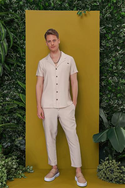 G 1549 Slim Fit Bej Klasik Gömlek