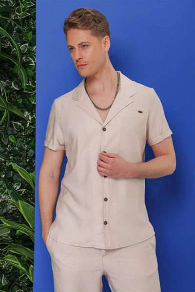 G 1549 Slim Fit Bej Klasik Gömlek