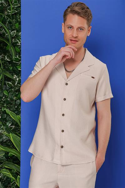 G 1549 Slim Fit Bej Klasik Gömlek