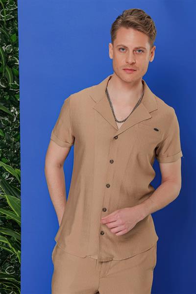 G 1549 Slim Fit Camel Klasik Gömlek