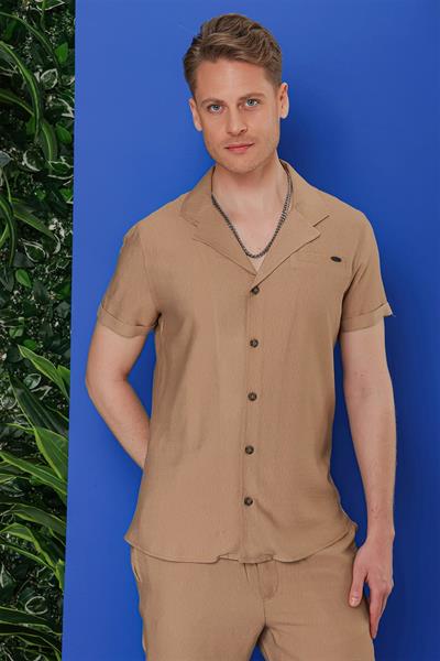 G 1549 Slim Fit Camel Klasik Gömlek