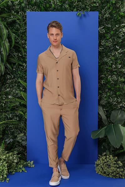G 1549 Slim Fit Camel Klasik Gömlek