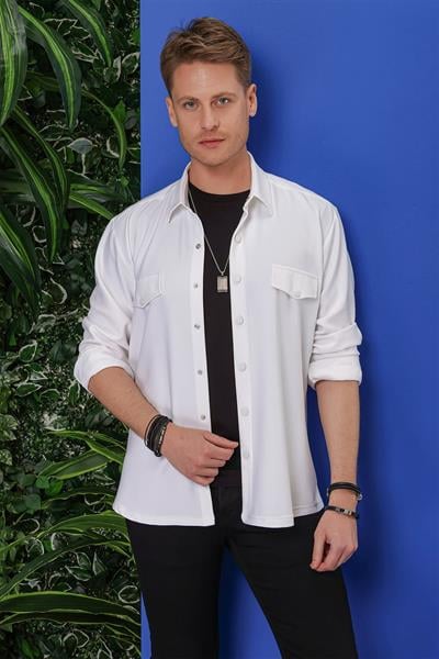 G 1551 Slim Fit Beyaz Klasik Gömlek