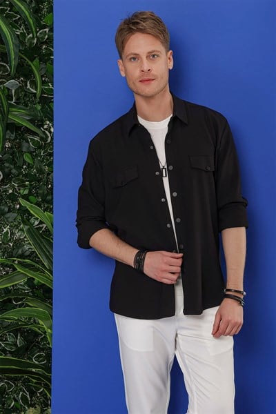 G 1551 Slim Fit Siyah Klasik Gömlek