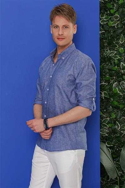 G 1554 Slim Fit İndigo Klasik Gömlek
