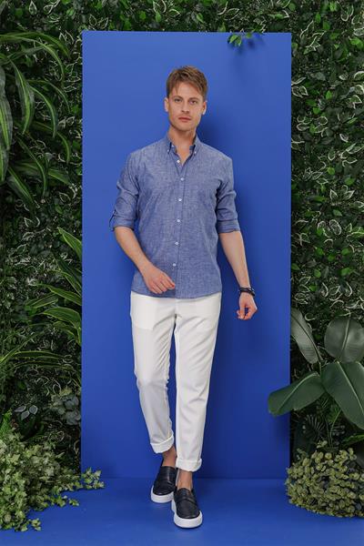 G 1554 Slim Fit İndigo Klasik Gömlek
