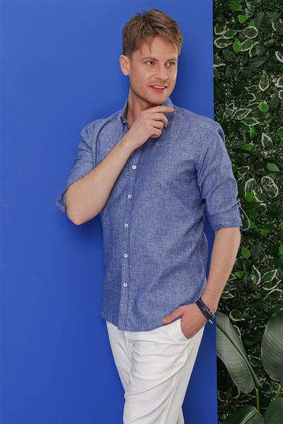 G 1554 Slim Fit İndigo Klasik Gömlek