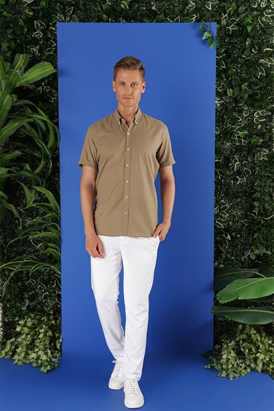 G 1556 Slim Fit Haki Klasik Gömlek