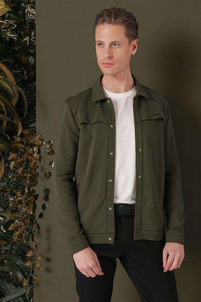 G 1562 Slim Fit Haki Klasik Gömlek