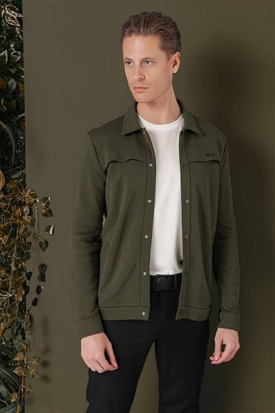 G 1562 Slim Fit Haki Klasik Gömlek