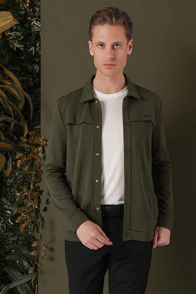 G 1562 Slim Fit Haki Klasik Gömlek