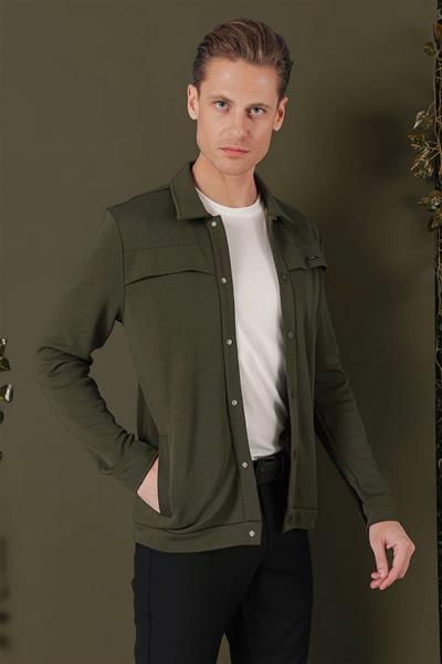 G 1562 Slim Fit Haki Klasik Gömlek