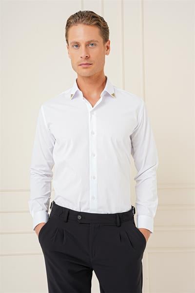 G 1577 Slim Fit Beyaz Klasik Gömlek
